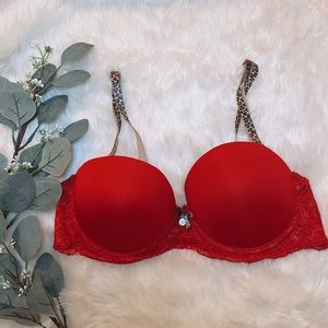 Red cheetah print straps bra